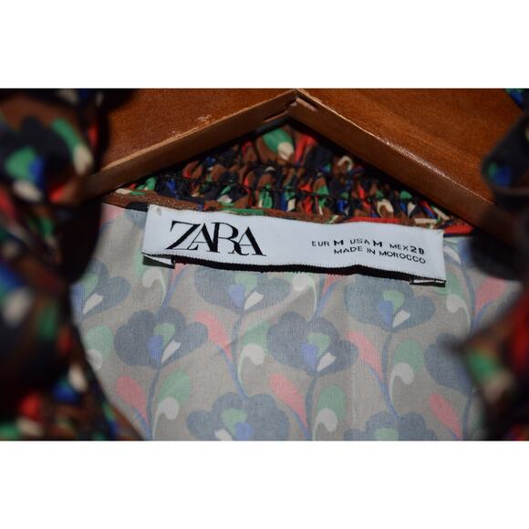 Zara Multi-Color Floral Geometric Print Ruffle Collar Blouse – Size M - Picture 3 of 4